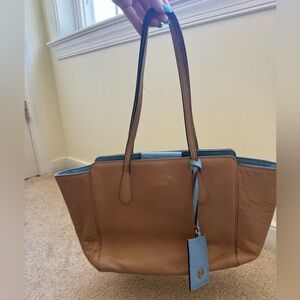 Vintage Gucci Tan and Blue Leather Tote with COA